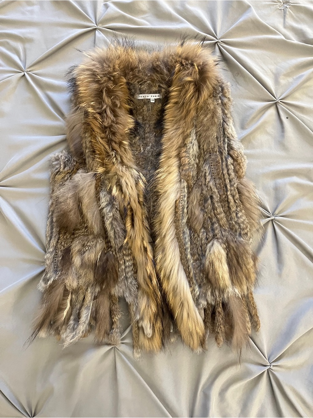 Rabbit Fur Patchwork Vest - Brown